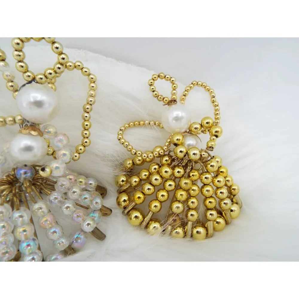 Vintage Handmade Beaded Safety Pin Angel Figurines Ornaments Lot of 5